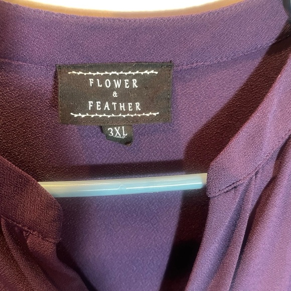 Flower and Feather Purple Womens Blouse with Sheer Decorative Short Sleeves - Picture 8 of 12